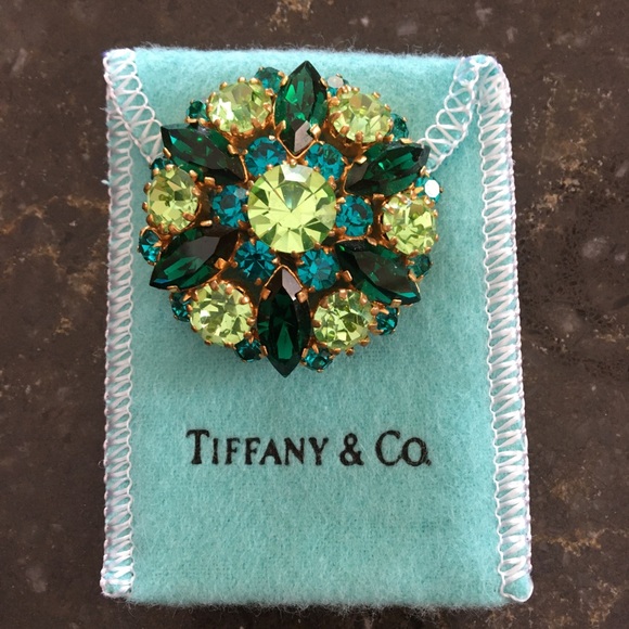 Vintage GREEN Austrian Crystal Brooch Pin Pendant - Picture 4 of 10